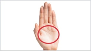 Paume ouverte. Petit cercle dessiné au-dessus d'une paume de main. Paume ouverte. Petit cercle dessiné au-dessus d'une paume de main.