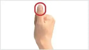 A fisted hand with the thumb sticking up. Square oval drawn over thumb tip. A fisted hand with the thumb sticking up. Square oval drawn over thumb tip.