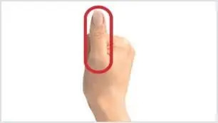 A fisted hand with the thumb sticking up. Square oval drawn over thumb A fisted hand with the thumb sticking up. Square oval drawn over thumb